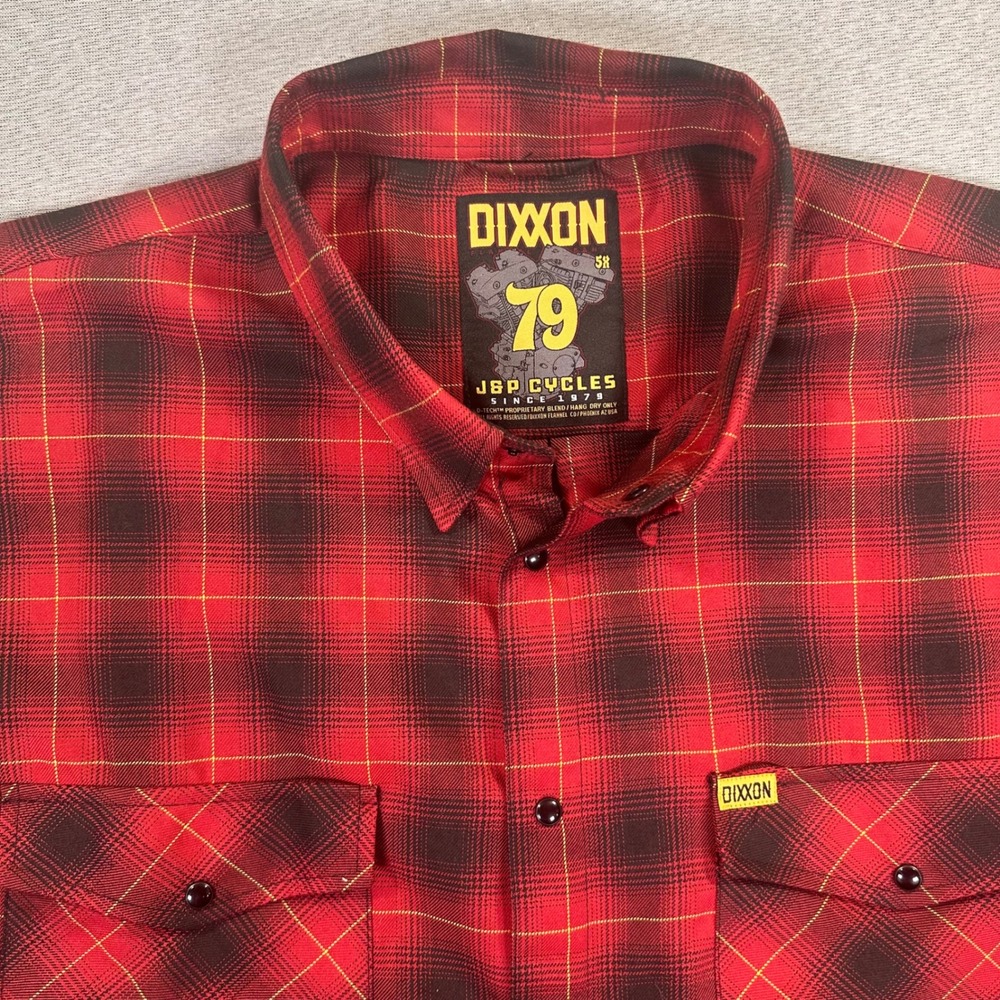Dixxon Flannel‎ Co. "J&P Cycles" Mens 5XL Red Black Plaid Pearl Snap Button up